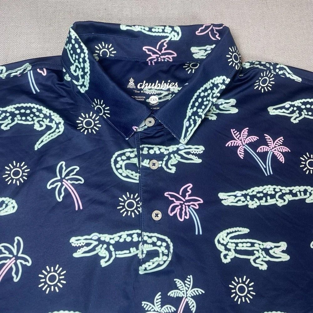 Chubbies The Weekend Has Arrived Mens Stretch Dark Blue Neon Polo Shirt XXL - Picture 3 of 8